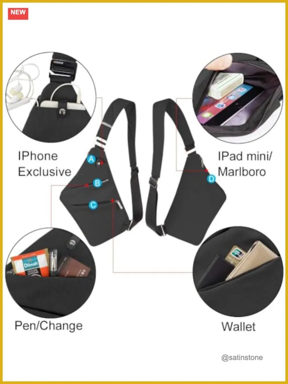 OSOCE Nylon Sling Bag Anti Theft Crossbody Chest Pack for Travel Hiking